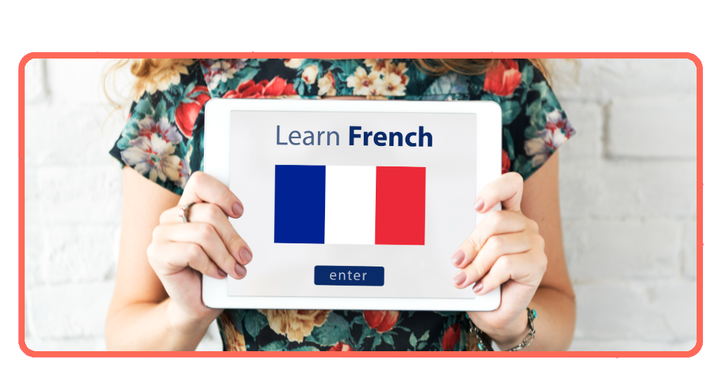 Person learning French on mobile app for travel preparation