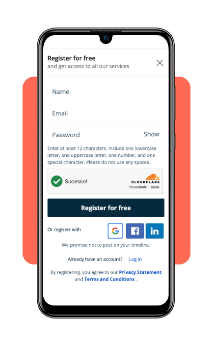 StudyPortals registration page showing profile creation form