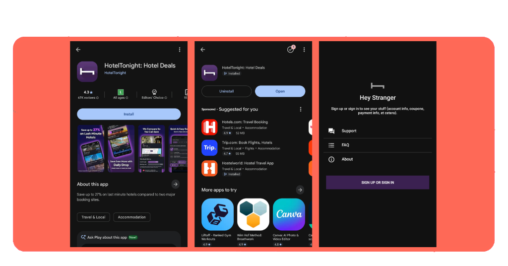 HotelTonight app download screen