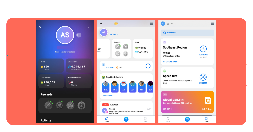 WiFi Map app tools section showing various features and utilities