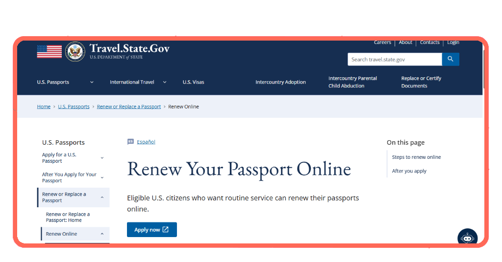 Required documents for passport renewal including current passport and application form