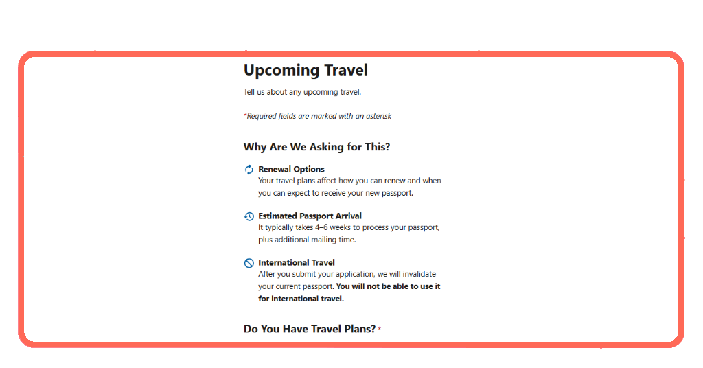 Final review screen for passport renewal application