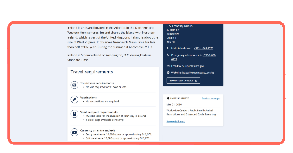 US passport showing validity date and blank pages for travel stamps
