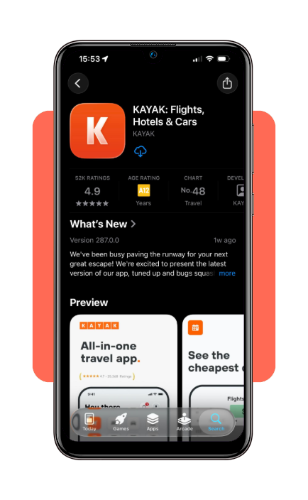 KAYAK app search for flights to Peru
