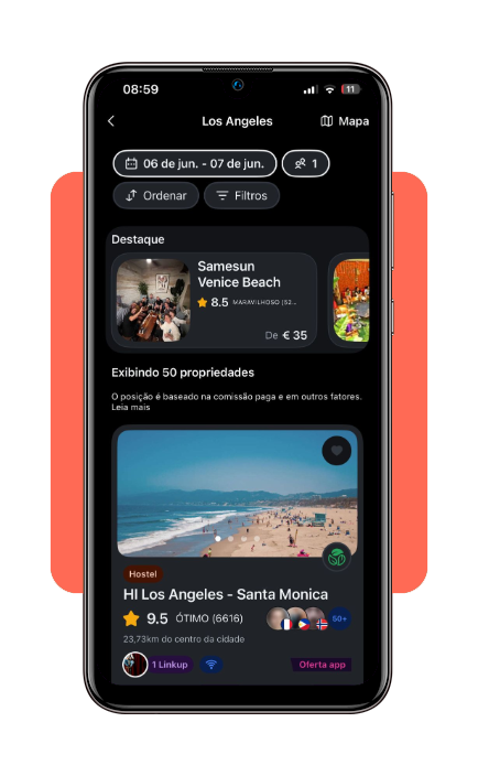 Search destination screen in hostel booking app