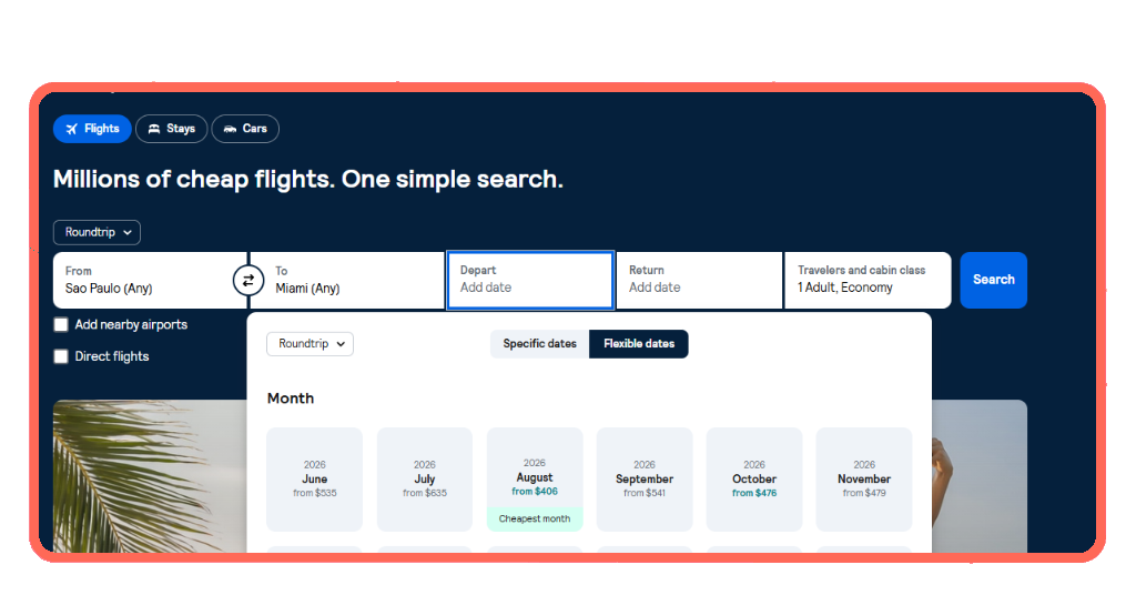 Comparing flight prices across different dates on Skyscanner