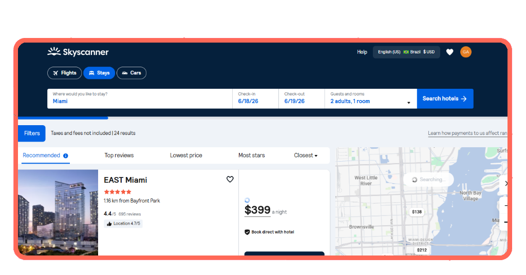 Exploring hotel accommodation options on Skyscanner for the World Cup