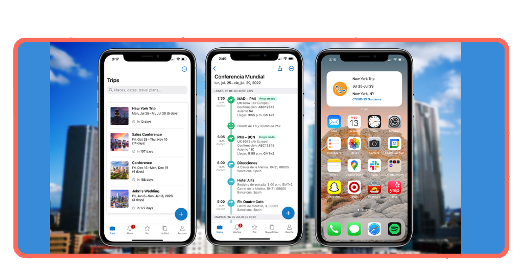 Best free travel apps interface showing TripIt itinerary organizer