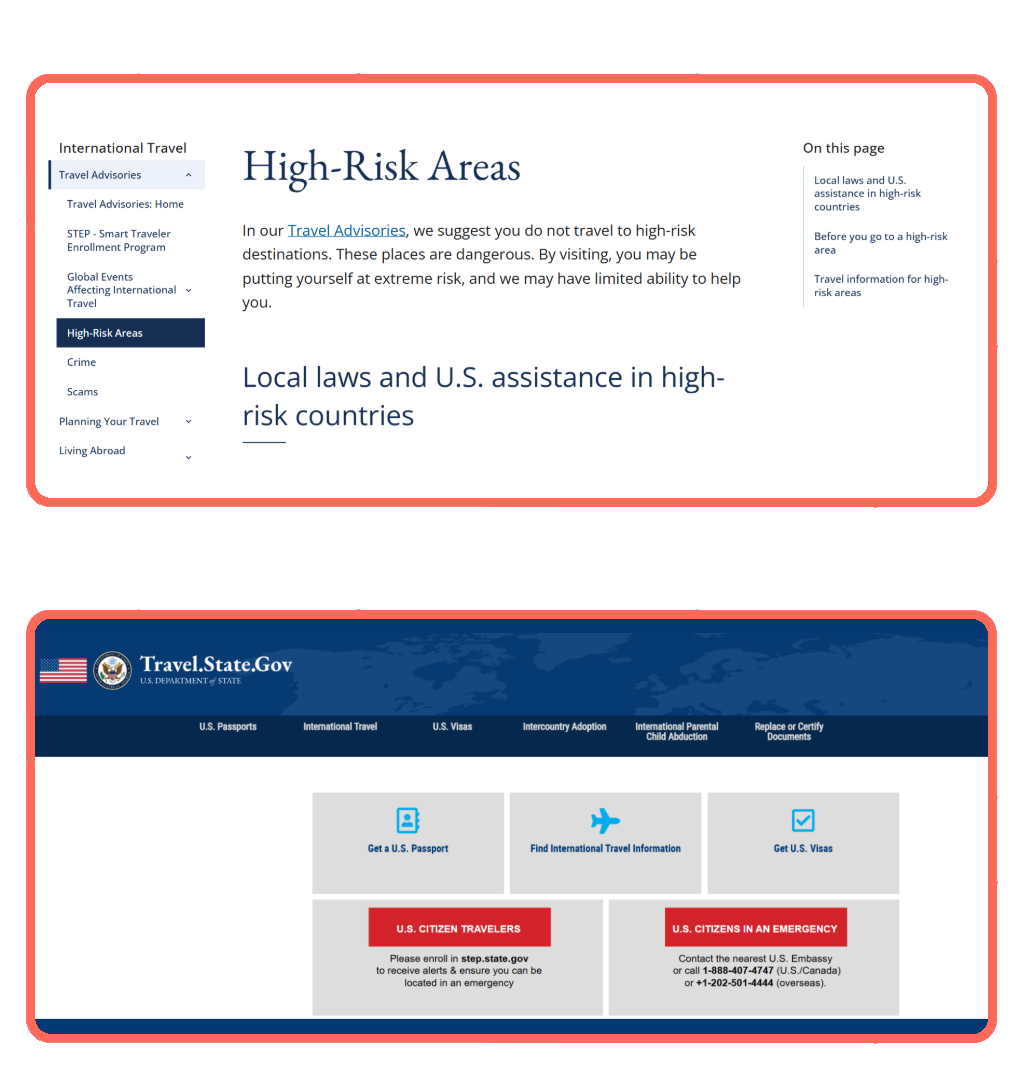 Step 4 - Check the High-Risk Areas page for destination safety information