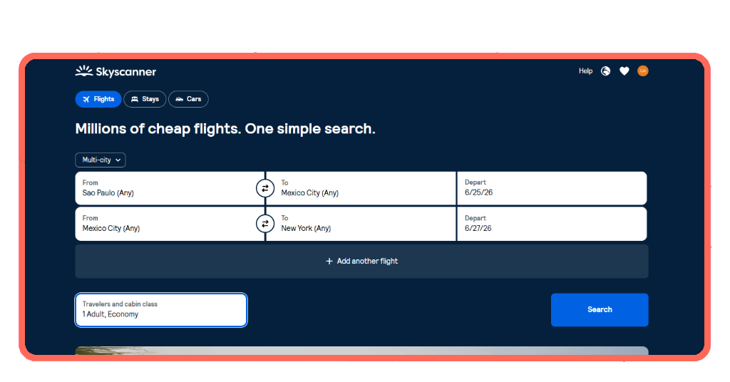 Multi-city search feature on Skyscanner app