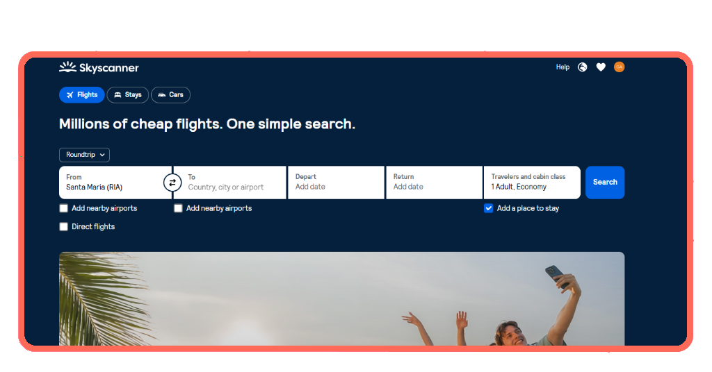 Comparing nearby airports on Skyscanner