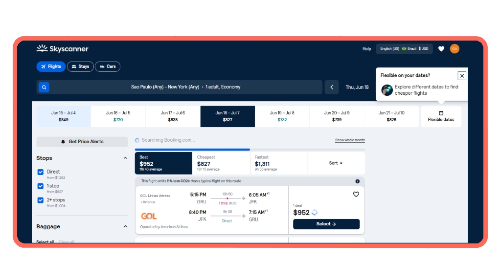 Activating price alerts on Skyscanner for World Cup flights