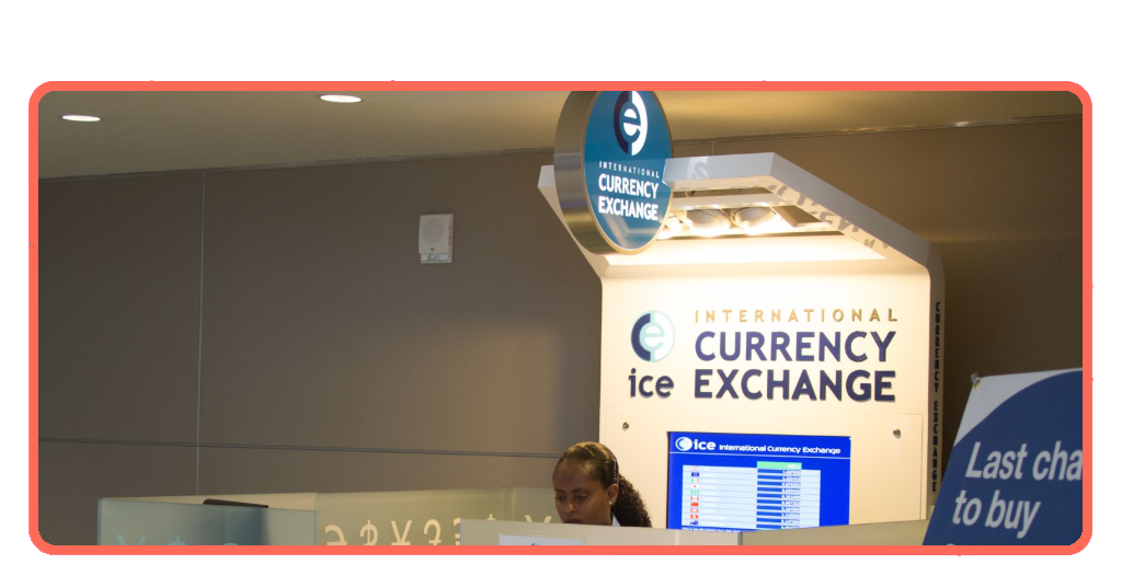 Currency exchange counter at an airport