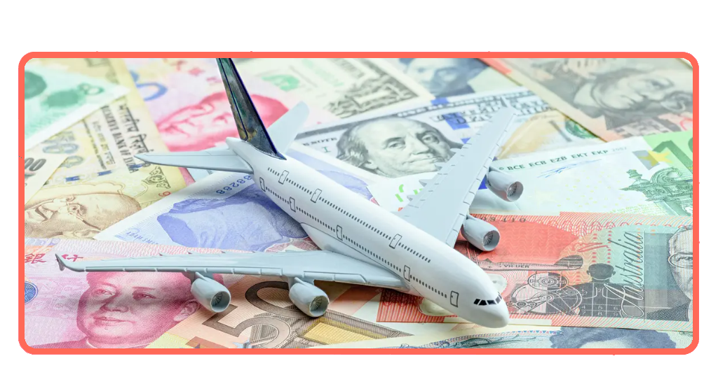 Traveler reserving currency before traveling abroad