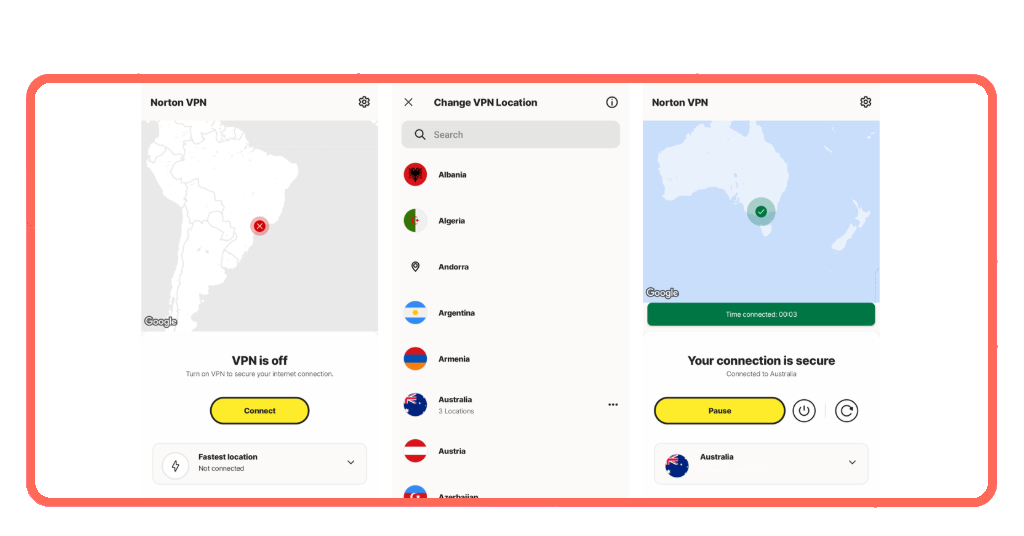 Norton VPN app sign up screen on mobile device